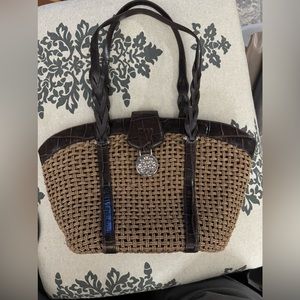 Brighton Brown Straw Woven bag with leather, lightly used, non smoking house
